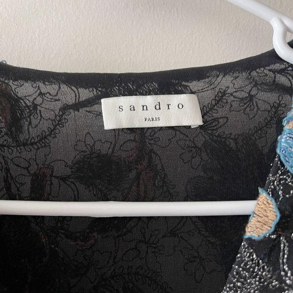 SANDRO Dress Sequins blue Flowers Sz 40 Gold - Picture 6 of 9